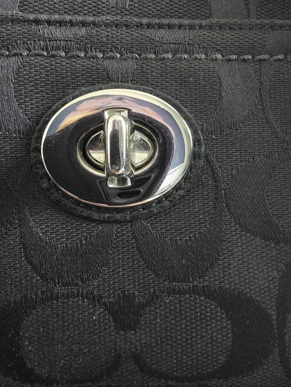 COACH Classic Black Logo-Pattern Tote Bag with Turnlock Accent